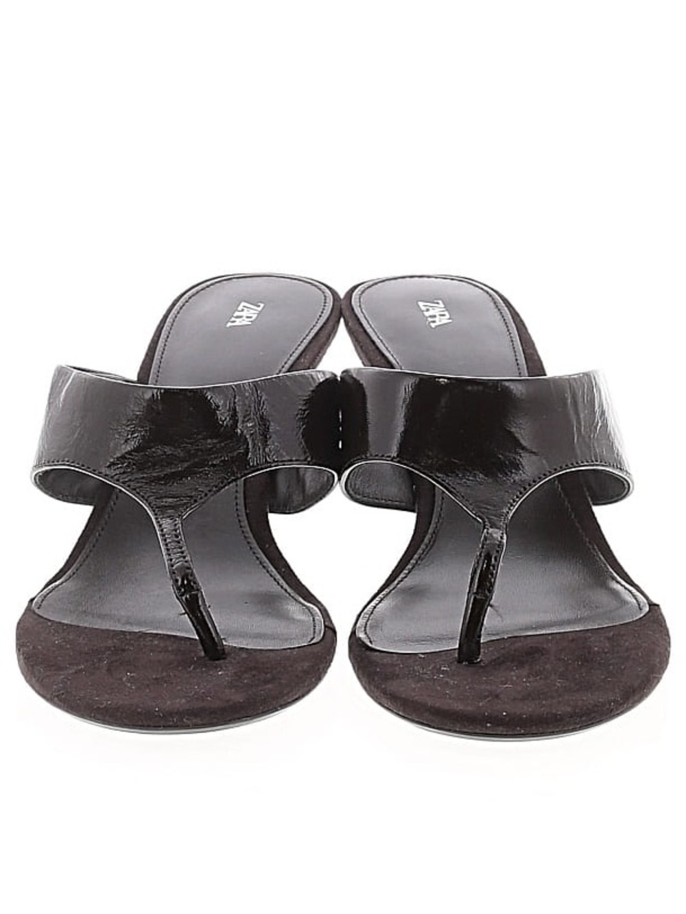 Zara Brown Patent Thong 39 9 Sandals